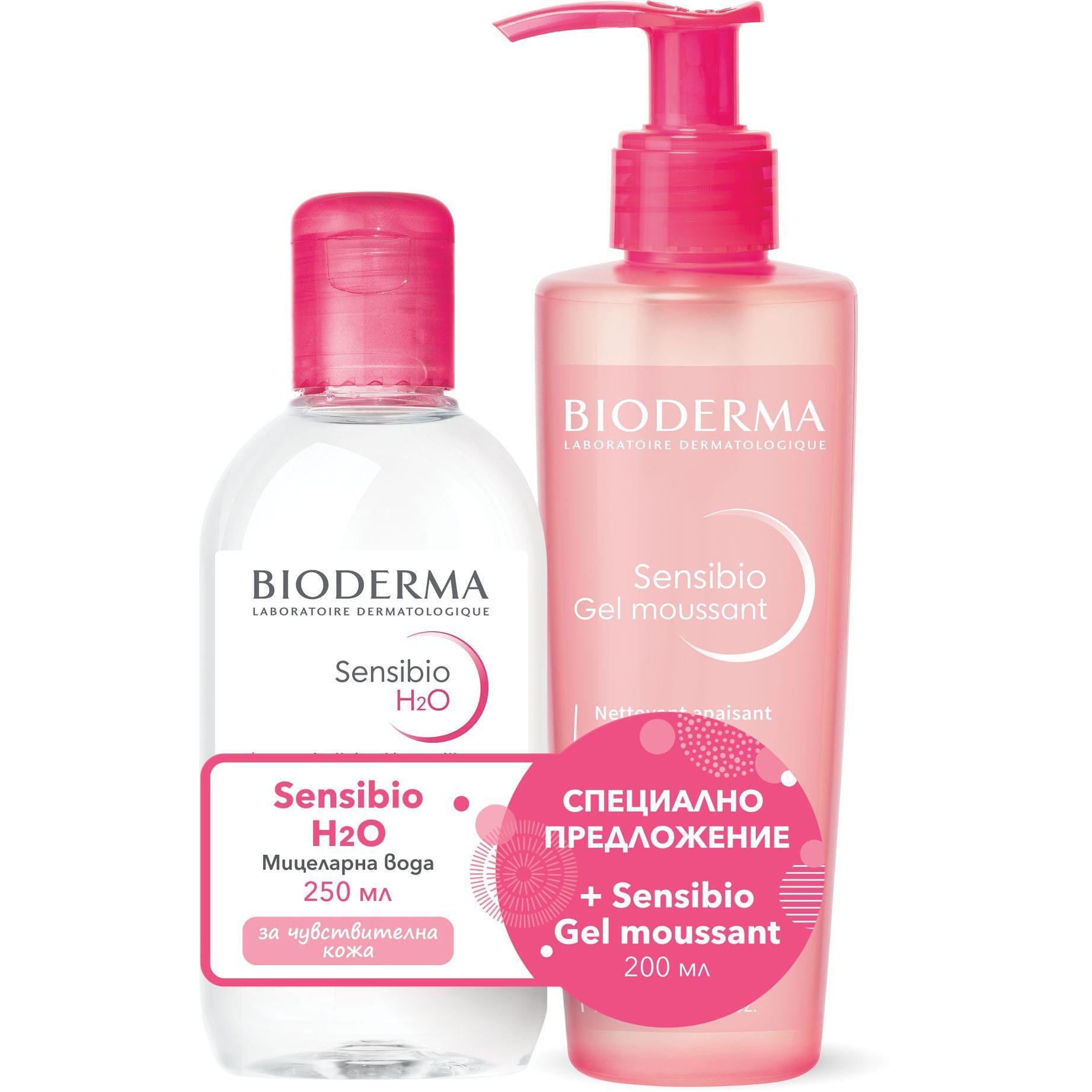 Bioderma Sensibio мицеларен разтвор и душ гел мусан, 250 мл + 200 мл | Биодерма, Сенсибио