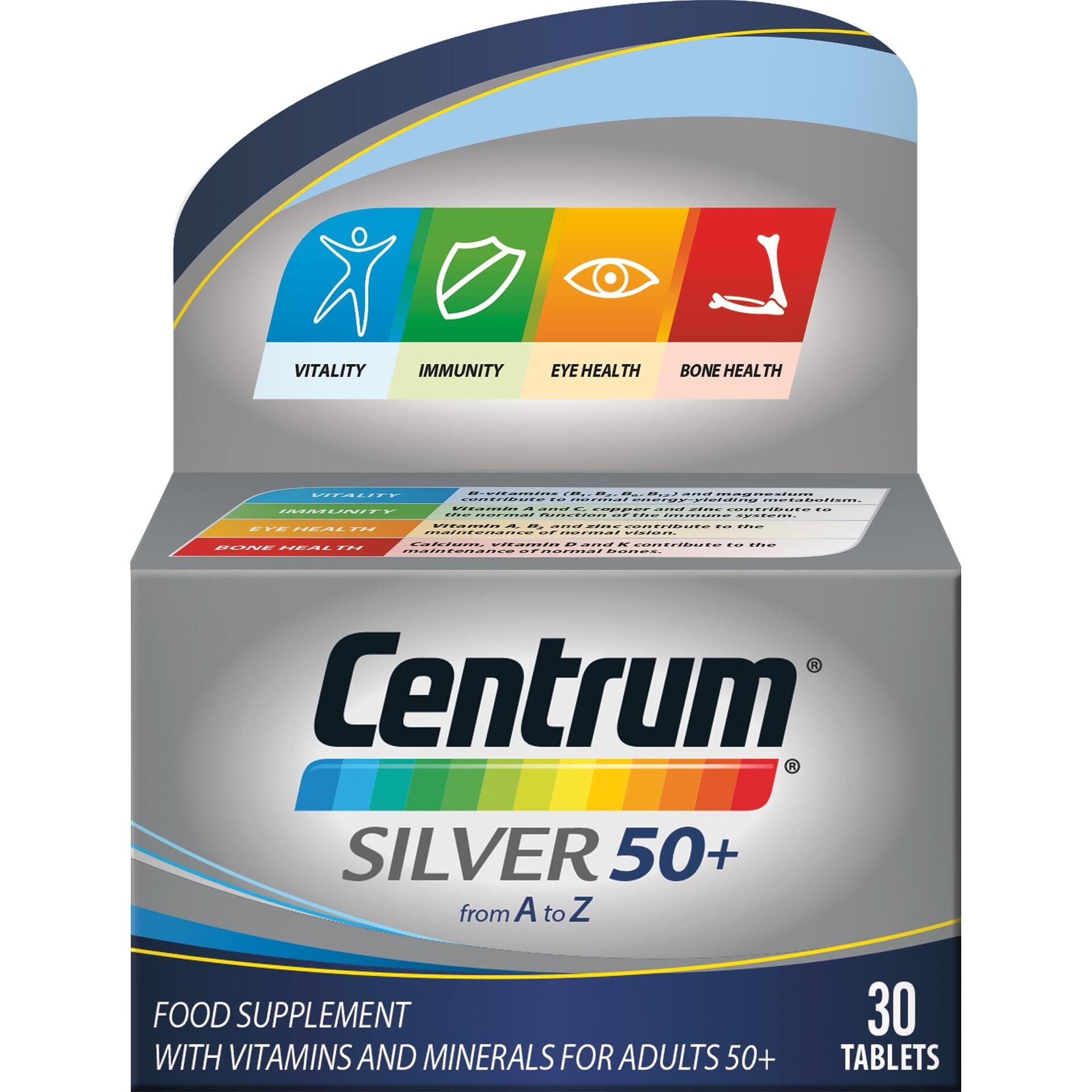 Centrum Silver 50+ A-Z с лутеин, витамини и минерали, 30 таблетки | Центрум