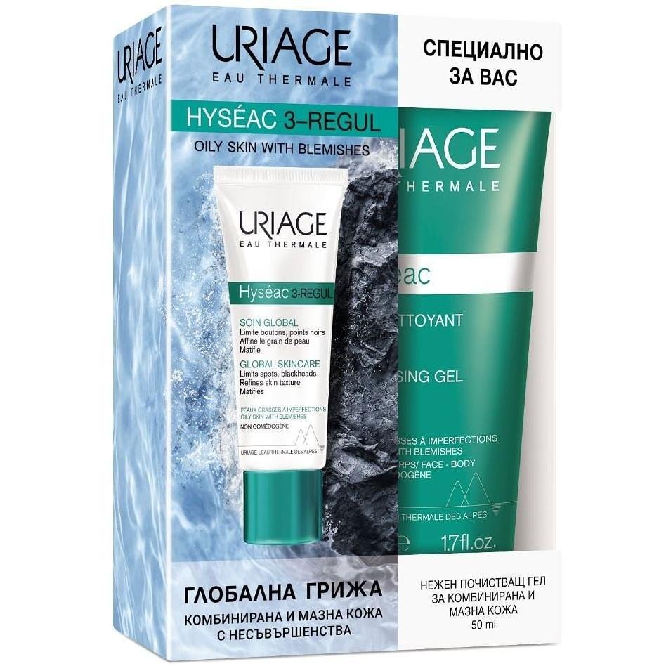 Uriage Hyseac 3-Regul комплект крем за нормална към комбинирана кожа 40 мл и Uriage Hyseac Почистващ гел за лице и тяло за комбинирана до мазна кожа 50 мл | Уриаж Исеак