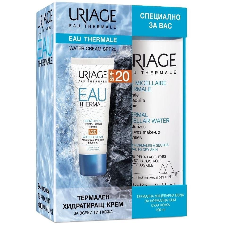 Uriage термален хидратиращ крем SPF20 40 мл и мицеларна вода суха кожа 100 мл комплект | Уриаж