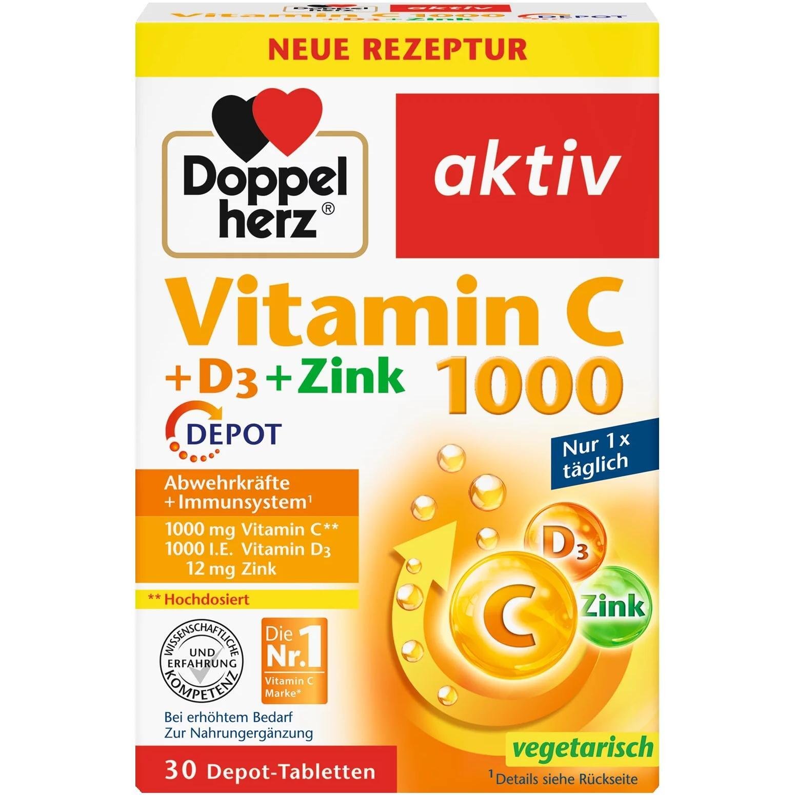 Doppelherz Aktiv Витамин С 1000 + D3 + Цинк Депо 30 таблентки | Допелхерц, Актив