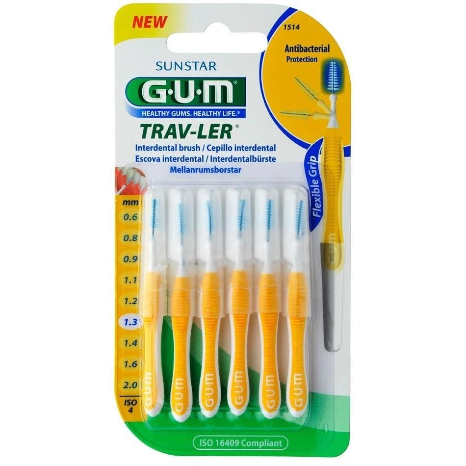 Gum Trav-Ler Интердентални четки за зъби 6 броя 1.3 мм жълти | Гъм, Трав-Лер