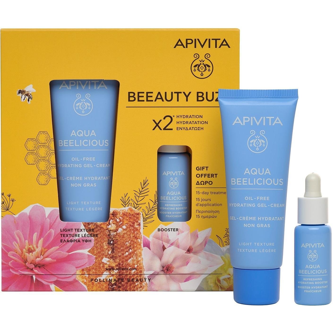 Apivita Aqua Beelicious Хидратиращ гел - крем с лека текстура 40 мл + Хидратиращ освежаващ бустер 10 мл Комплект | Апивита, Аква Бийлишиъс