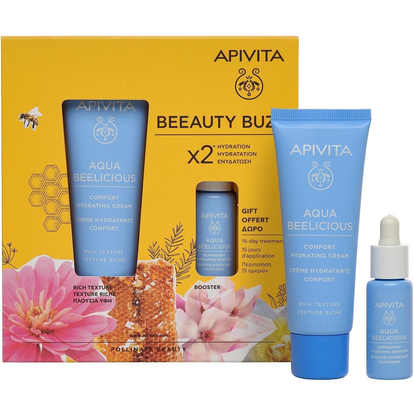Apivita Aqua Beelicious Хидратиращ лек крем 40 мл + Хидратиращ освежаващ бустер 10 мл Комплект | Апивита, Аква Бийлишиъс