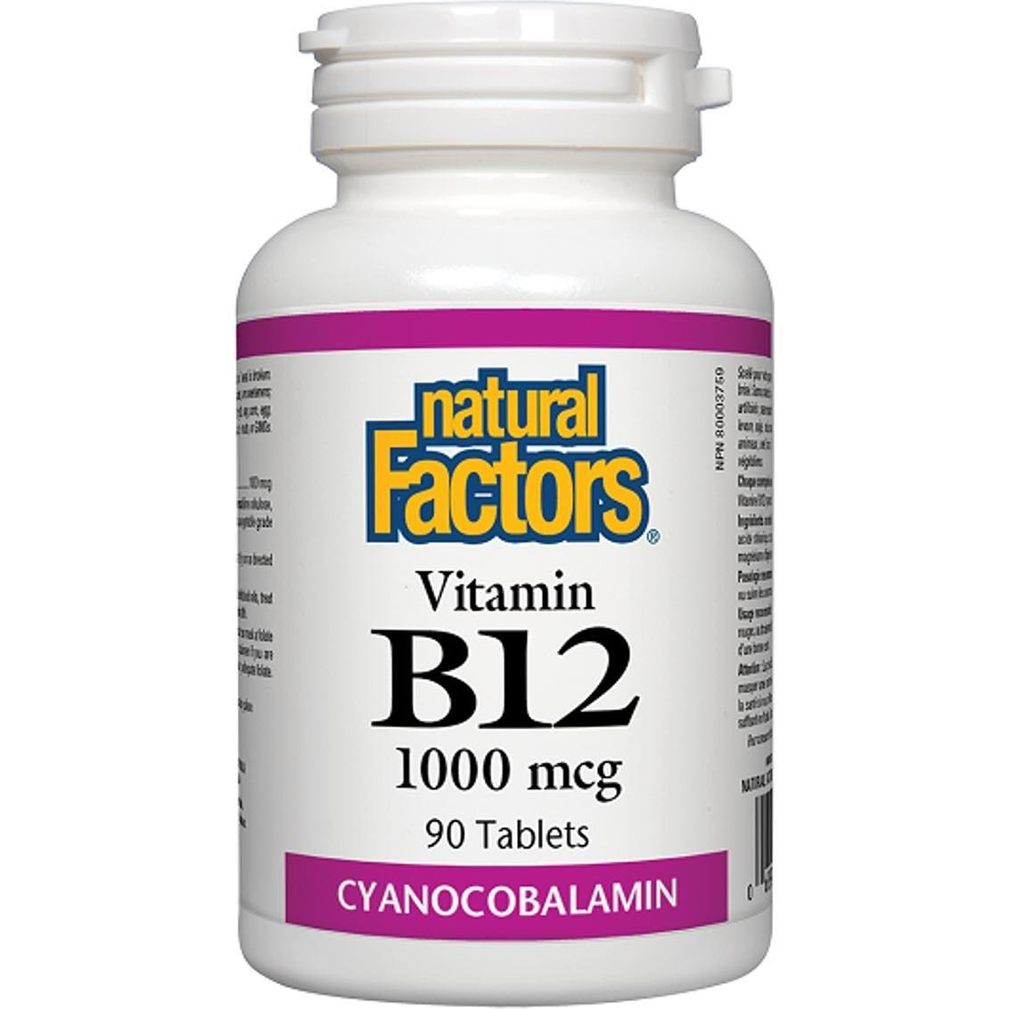 Natural Factors Vitamin B12 Цианкобаламин 1000 мкг 90 таблетки | Нейчаръл Факторс, Витамин Б12, Цианкобаламин