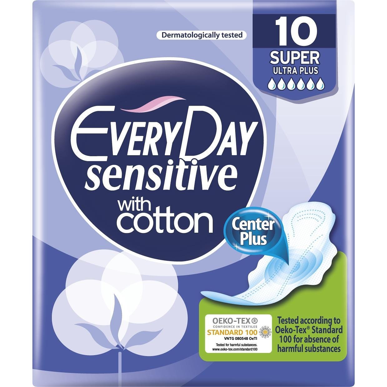 EveryDay Sensitive Ultra Plus дълги ултра тънки памучни превръзки с крилца 10 броя | ЕвриДей, Сензитив