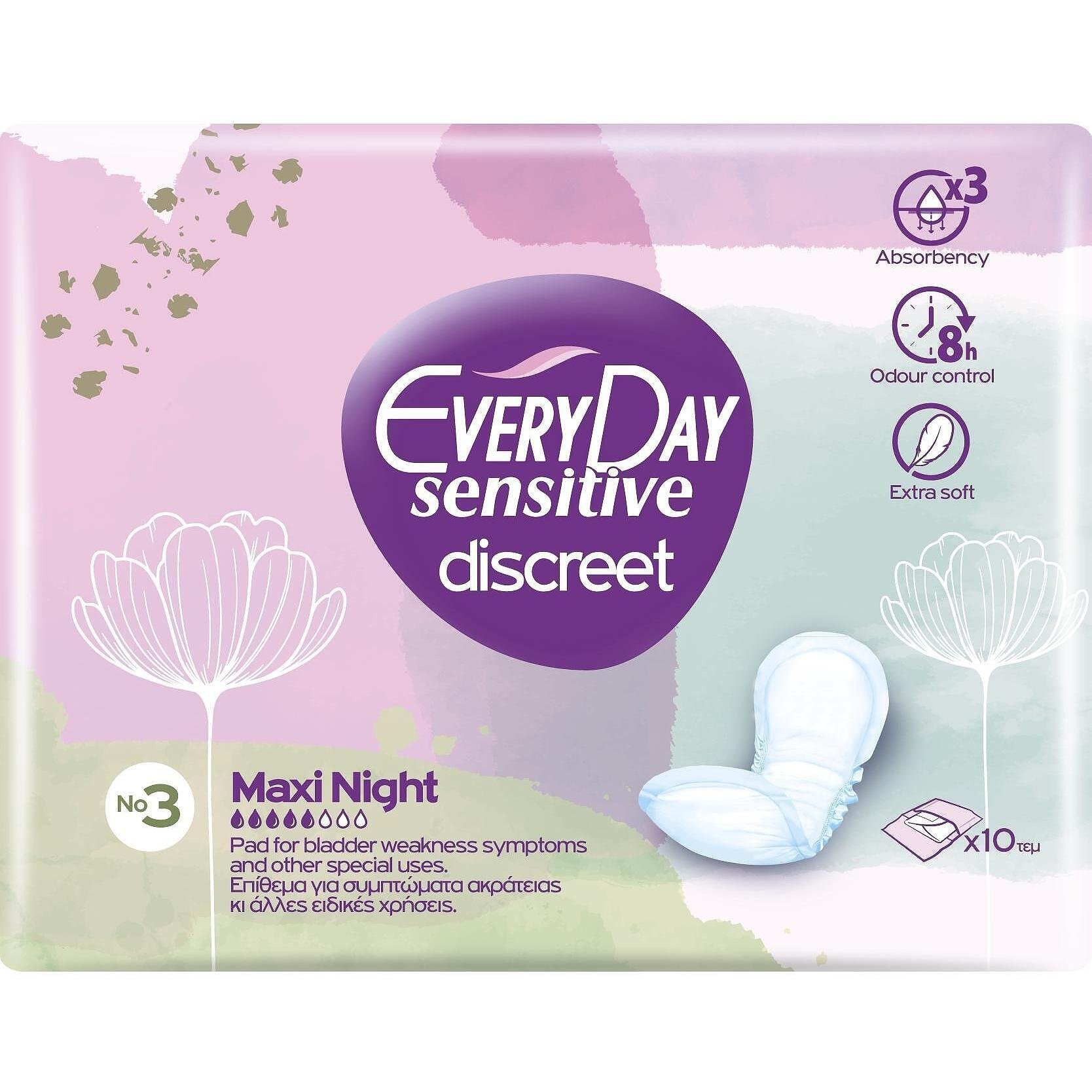 EveryDay Discreet Maxi Night нощни дамски превръзки за специална употреба 10 броя | ЕвриДей, Дискрийт