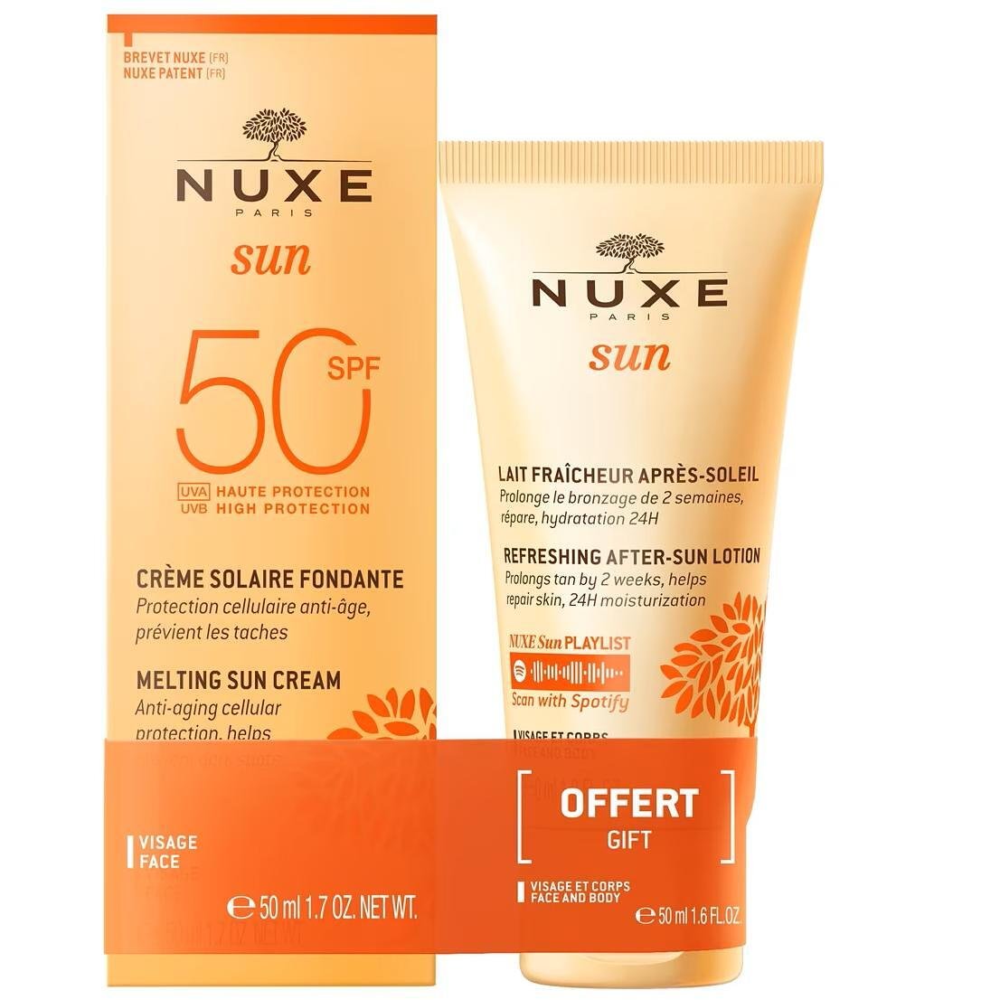 Nuxe Sun слънцезащитен крем SPF50 50 мл, лосион за след слънце 50 мл | Нукс, Сън