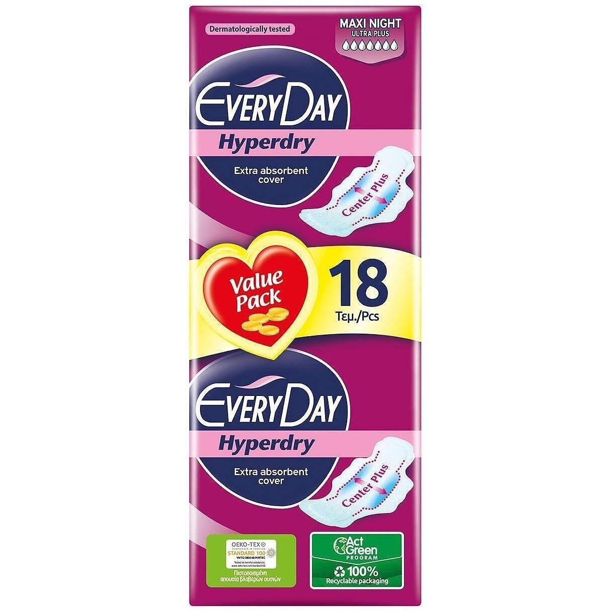 EveryDay Hyperdry Maxi Night дамски превръзки, 18 бр. | ЕвриДей, Хипердрай Макси Найт