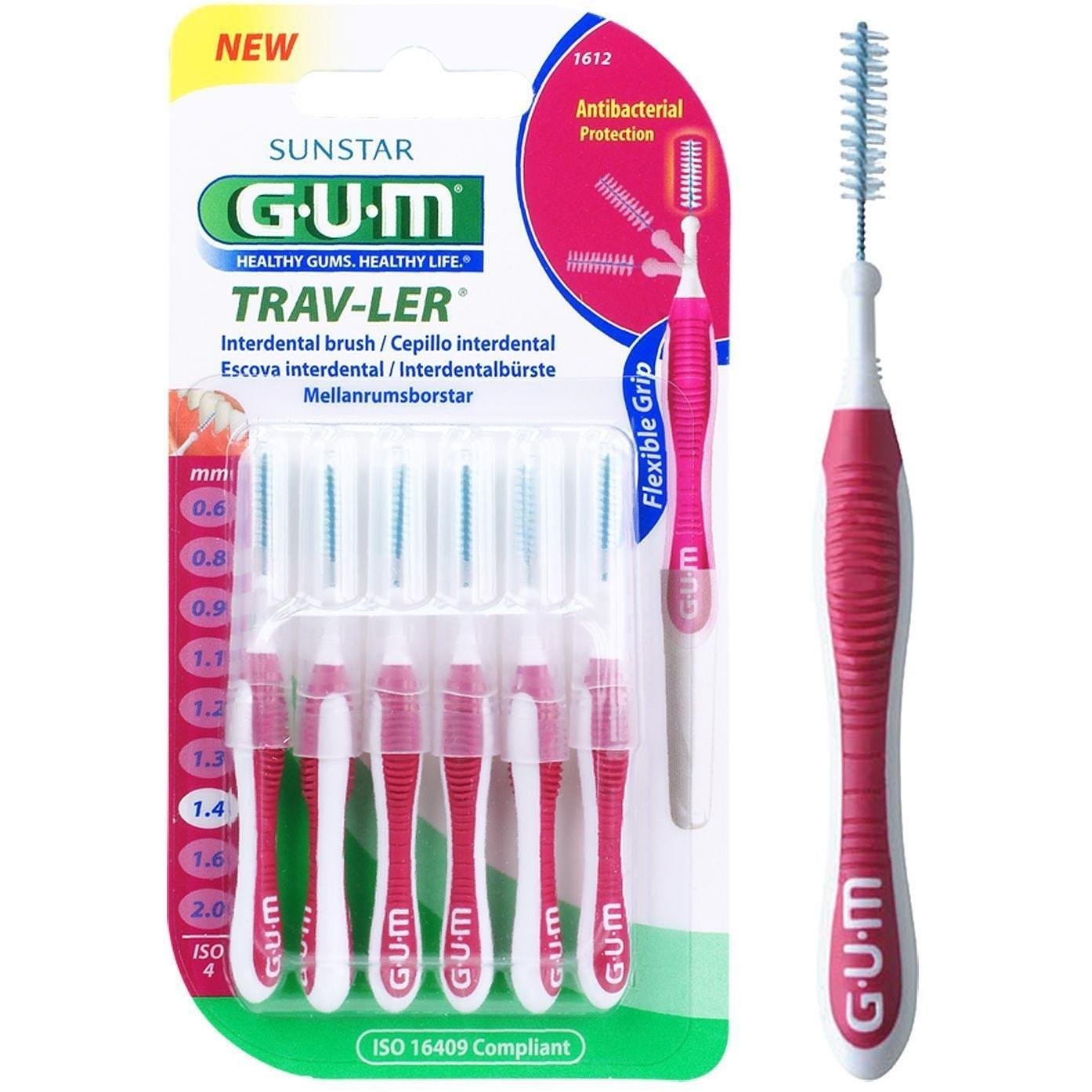 Gum Интердентални четки за зъби цикламени 1.4 мм 6 броя | Гъм