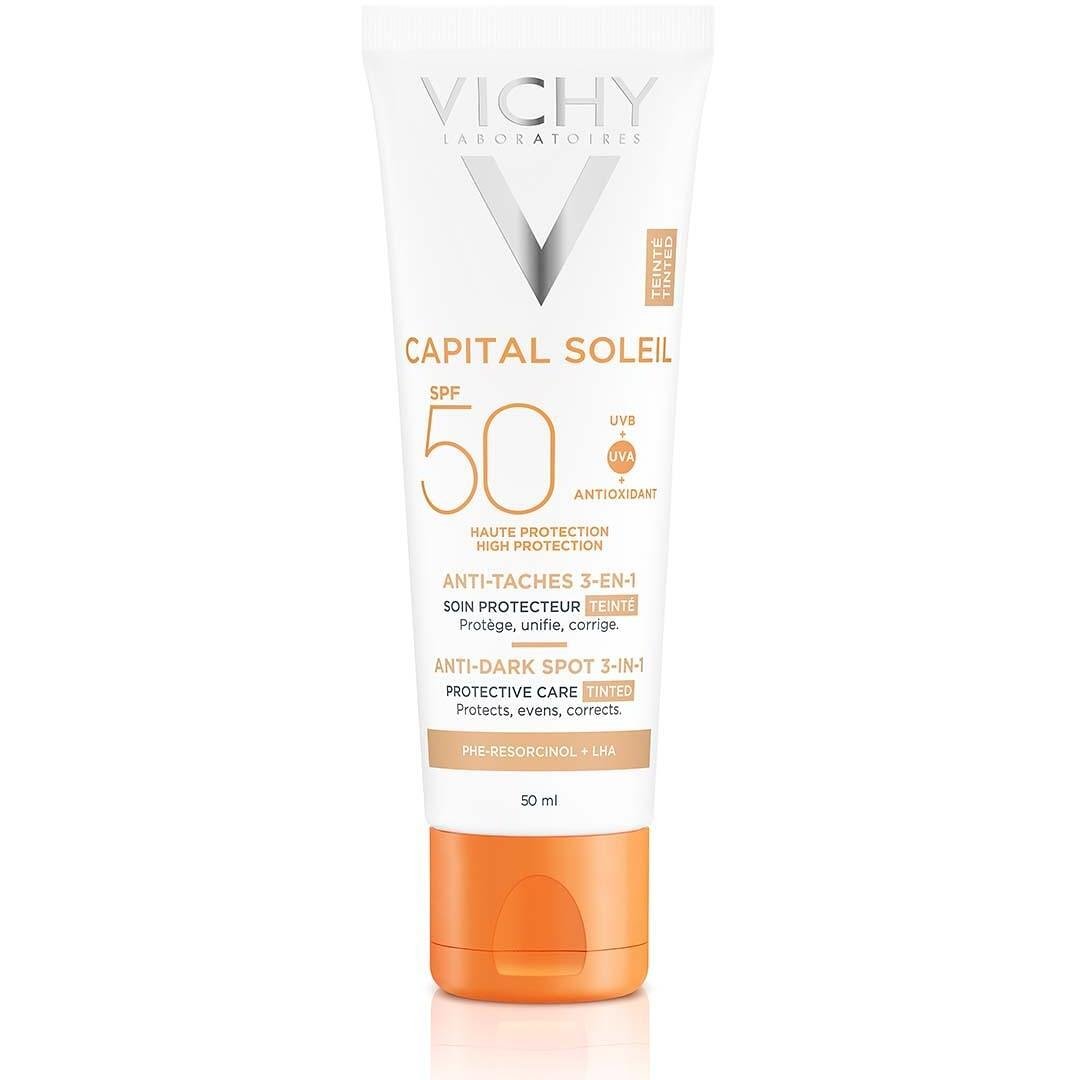 Vichy Capital Soleil слънцезащитен тониран крем срещу поява на пигментни петна 3-в-1 за всеки тип кожа SPF50+, 50 мл | Виши, Капитал Солей