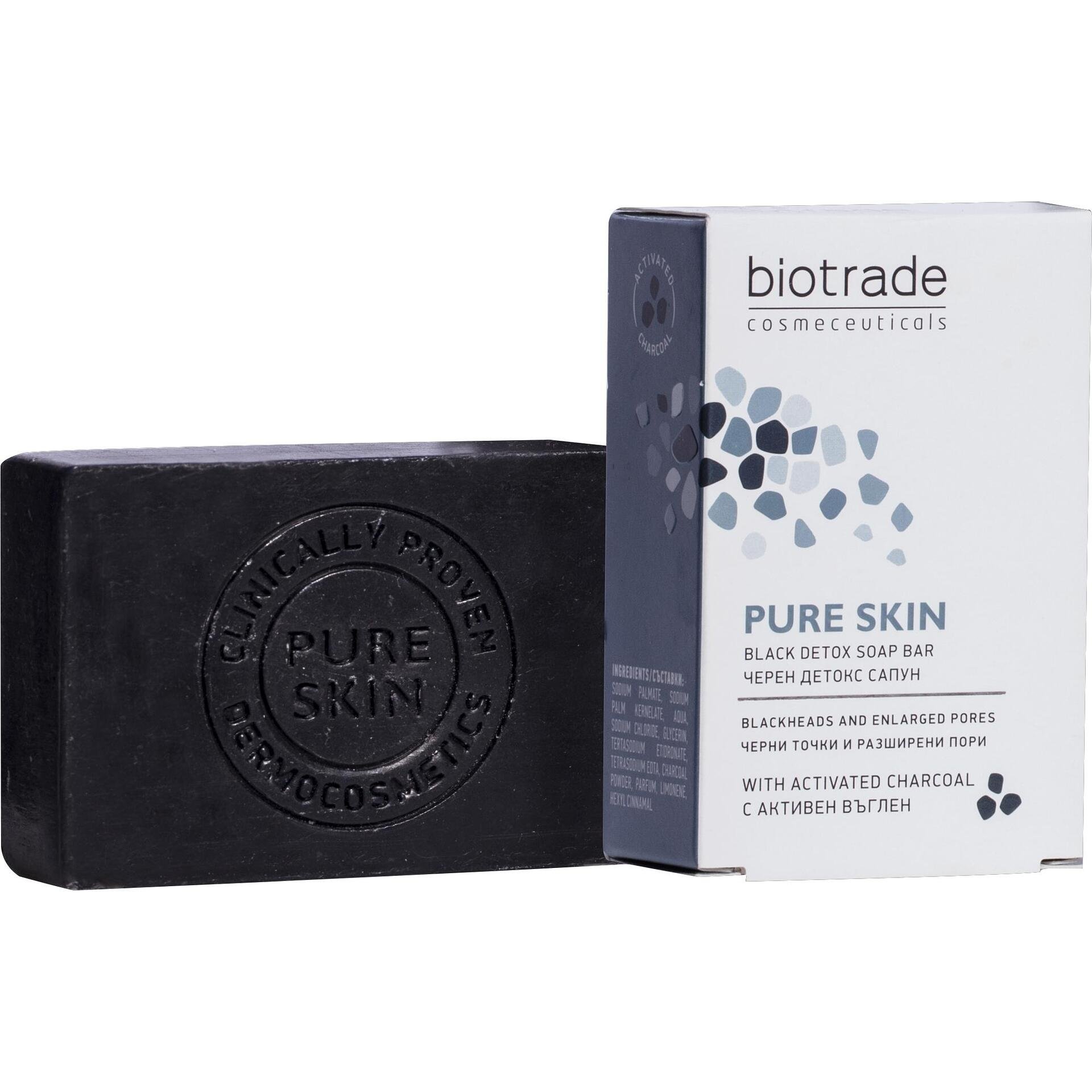 Biotrade Pure Skin черен детокс сапун с активен въглен, 100 г | Биотрейд, Пюър Скин