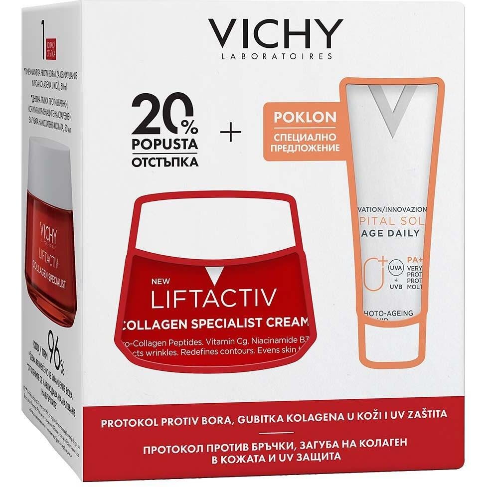 Vichy Liftactive Collagen Specialist дневен крем 50 мл, Capital Soleil UV-Age Daily флуид SPF50+ 15 мл | Виши