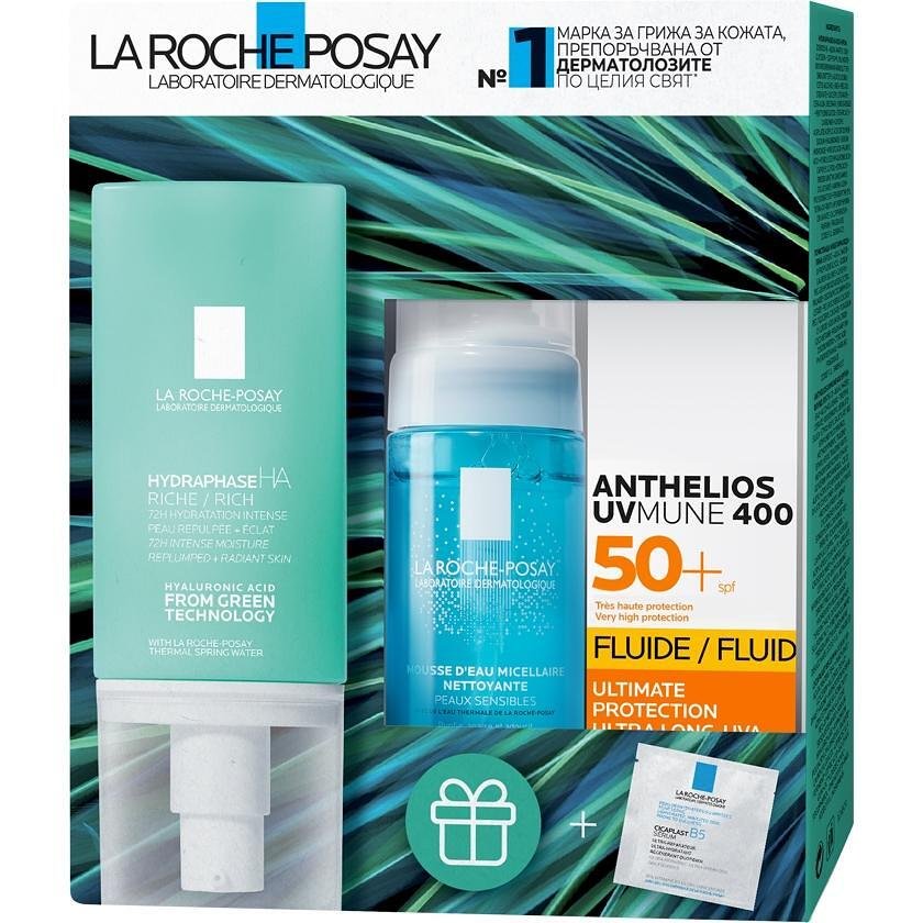 La Roche-Posay Hydraphase HA Rich комплект 72-часова хидратираща за суха кожа с 3 комплимента подарък, 50 мл | Ла Рош-Позе