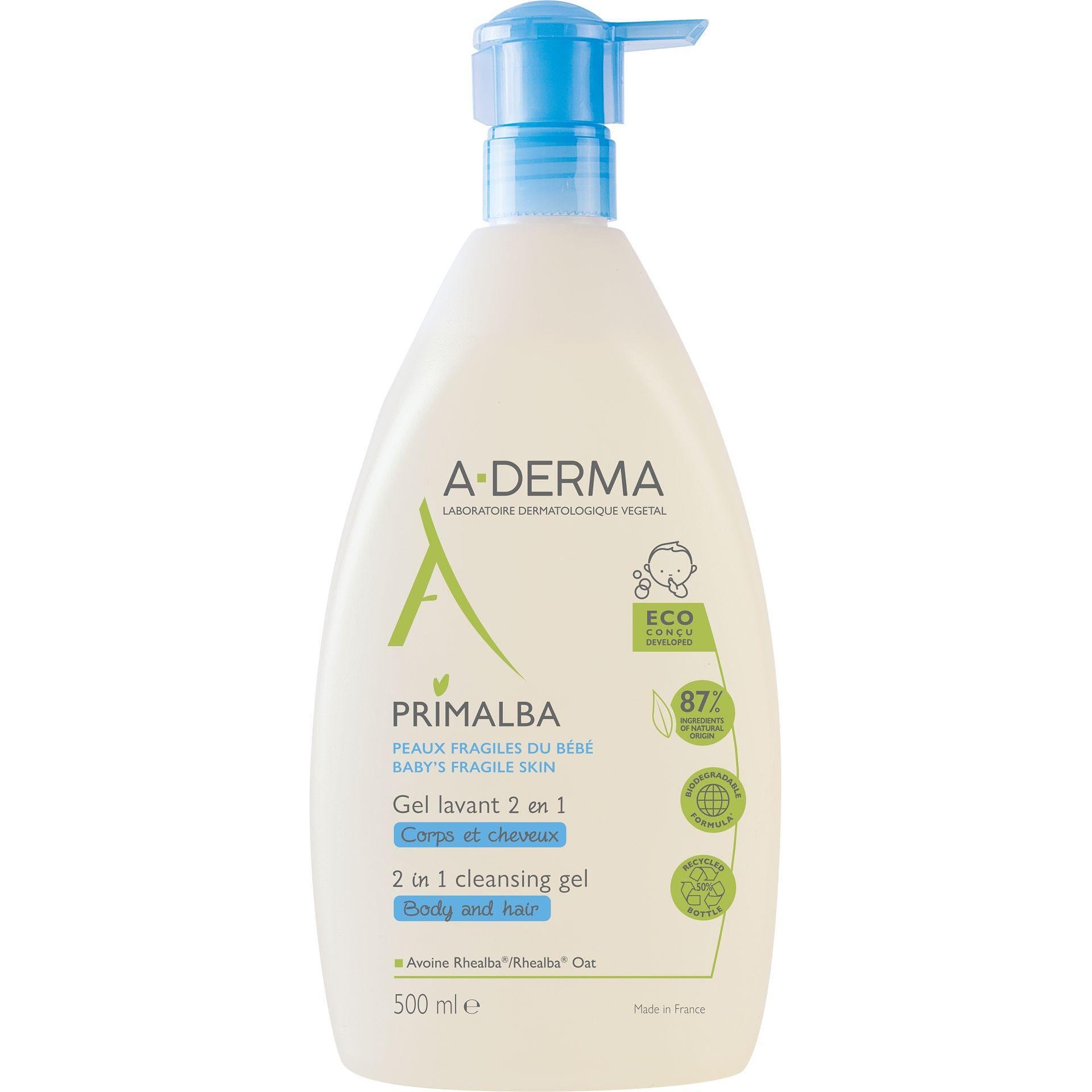A-Derma Primalba почистващ гел 2в1 за бебешка кожа, 500 мл | А-Дерма