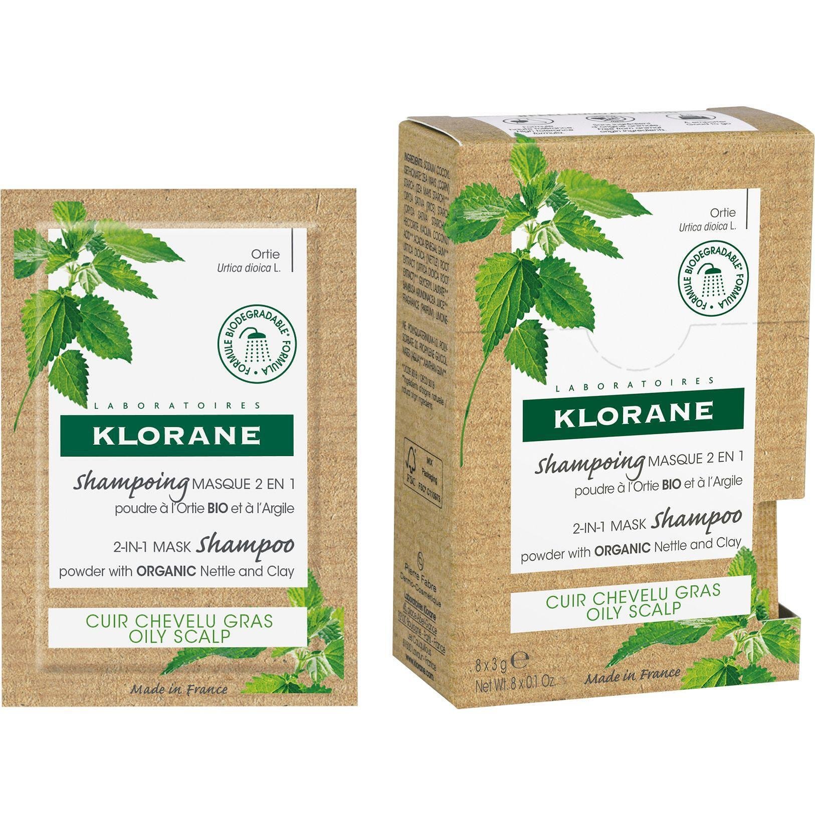 Klorane Nettle and Clay маска шампоан с глина и коприва 8 бр. х 3 г, 24 г | Клоран