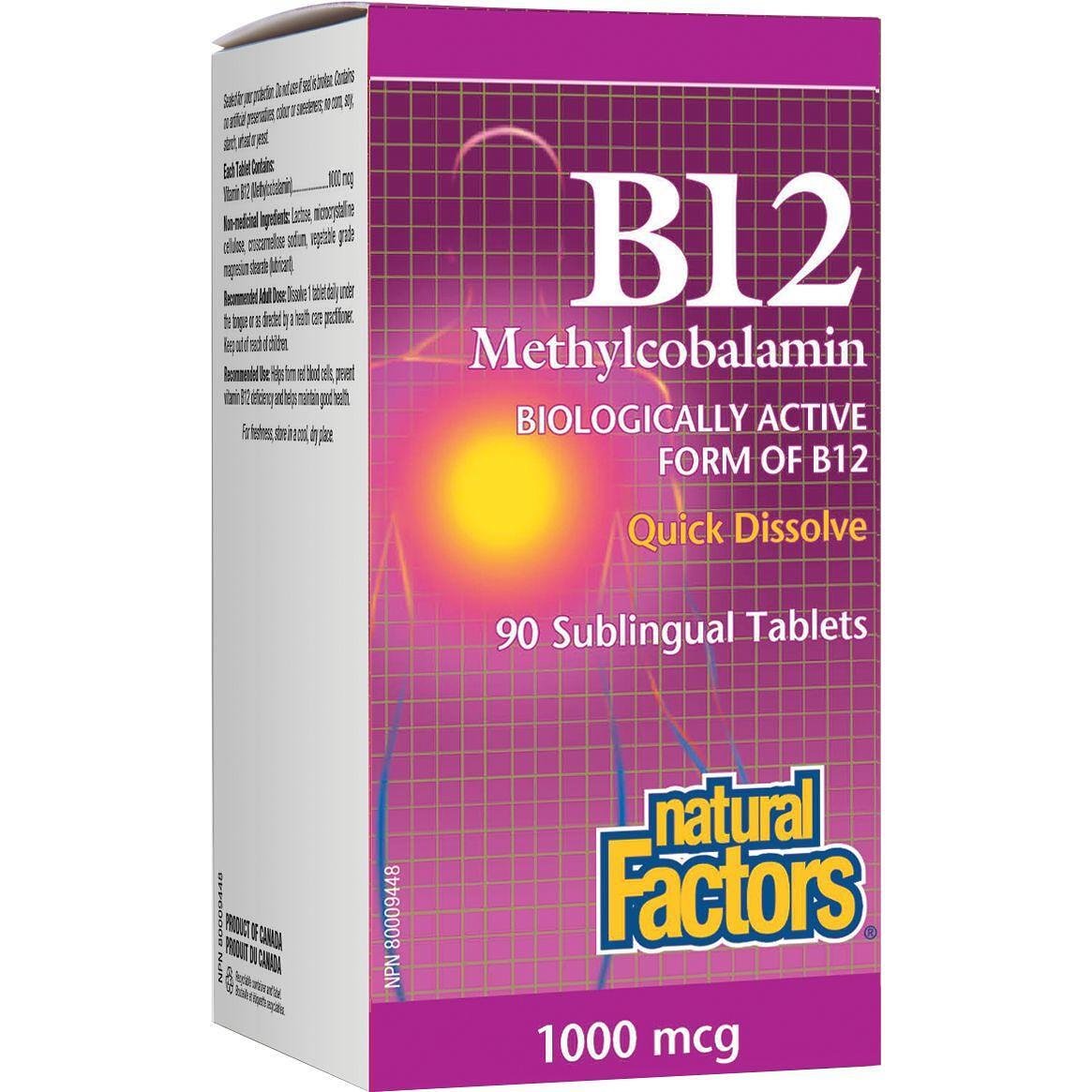 Natural Factors витамин B12 (метилкобаламин) таблетки, 90 бр. 1000 мкг | Нейчъръл факторс